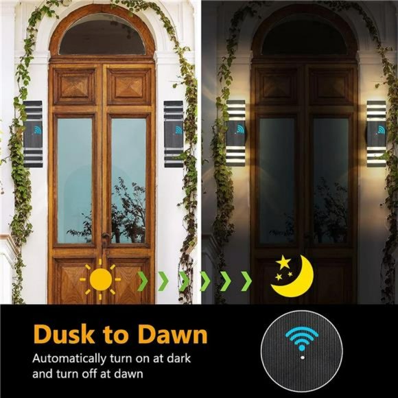 Dusk to Dawn Outdoor Wall Lights, Modern Exterior Light Matte Black, 2 Pack - Picture 3 of 5